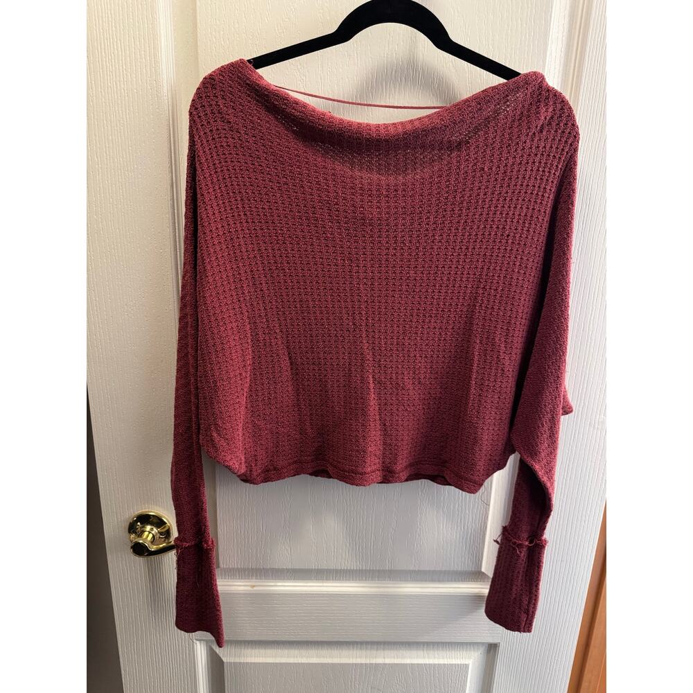 Free People Red Waffle Knit Off The Shoulder Top Size Small